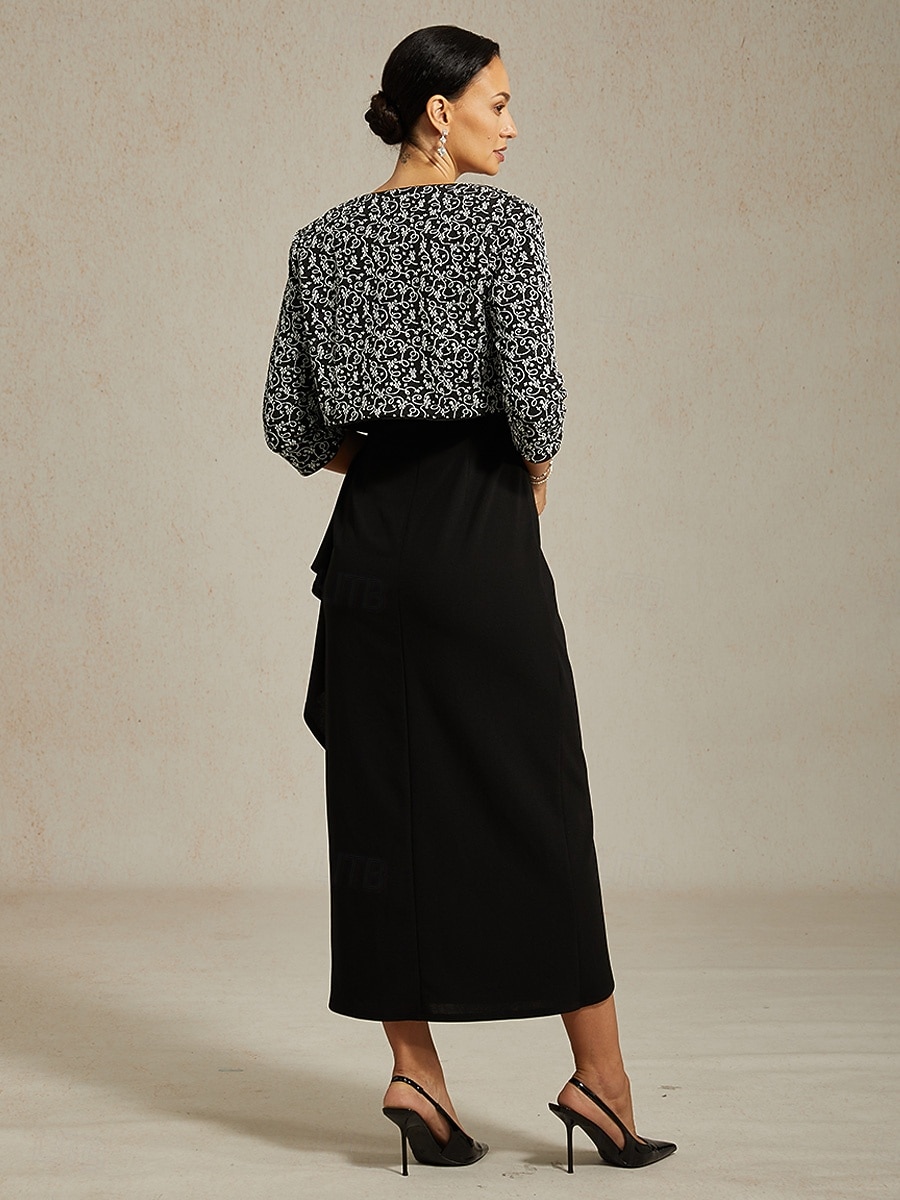 Mujer Vestido maxi Vestido tubo Elegante Formal Vestidos semi formales Fiesta de Noche Lentejuelas Encaje Ajuste regular Floral Manga Larga Cuello Barco Negro 2026 - $208.19 –P2