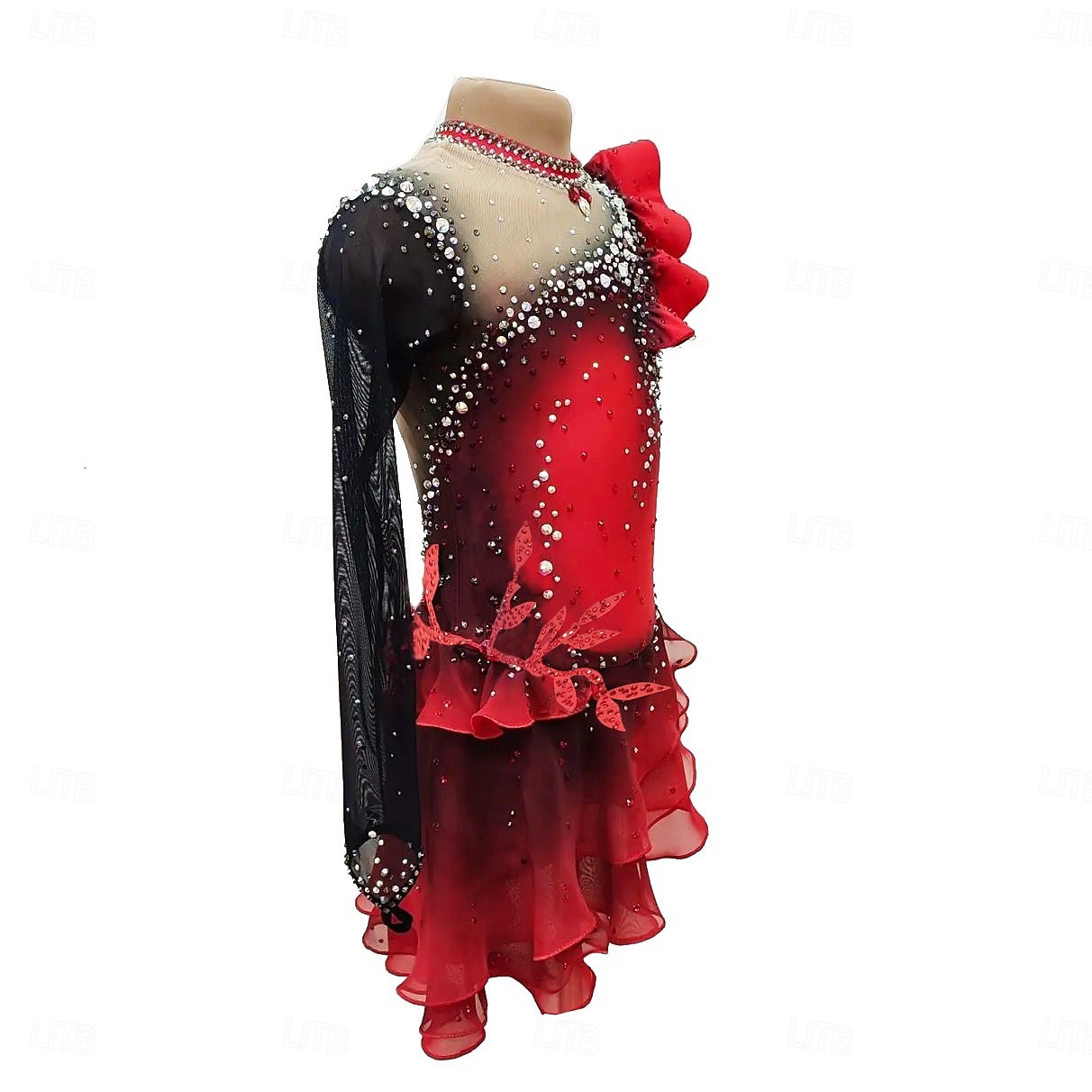 Robe de Patinage Artistique Femme Fille Patinage Robes Rouge Trou de pouce Teinture Halo Haute élasticité Professionnel Compétition Tenue de Patinage Chaud Cristal / Stras manche longue Patinage sur de 2026 ? $331.69 –P2