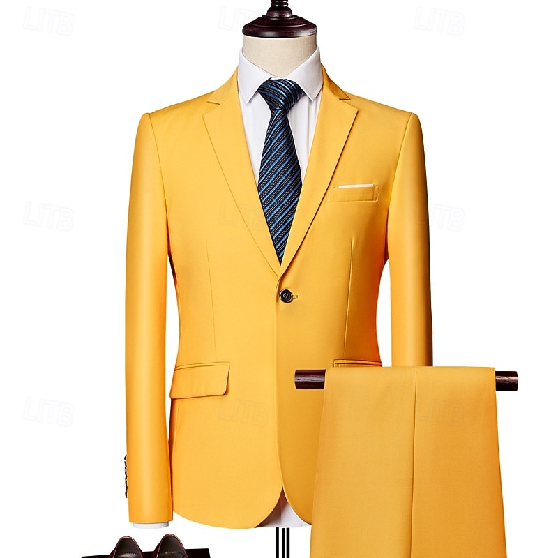 Homme Blazer Costumes Affaires Cocktail Fête de mariage 2 Pièces Mode Occasionnel Printemps Automne Polyester Uni Avec Poches Boutons Confortable Simple Boutonnage veste Noir Blanche Jaune Rose Claire de 2025 ? $110.99 –P13