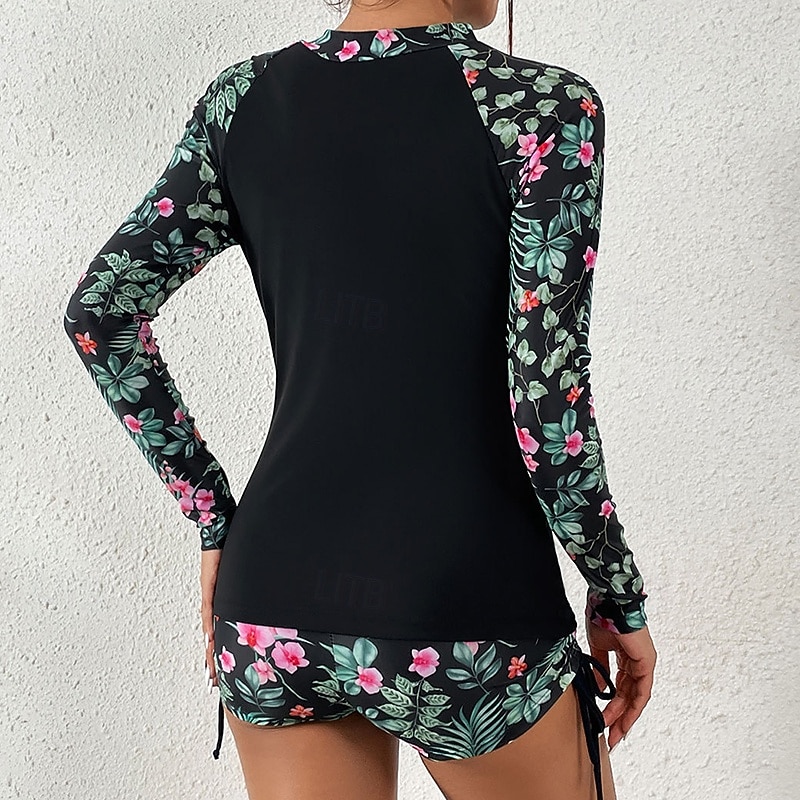 Femmes Maillots de bain intégraux Combinaison Fine UPF50+ manche longue Maillot de Bain Natation Plongée Surf Plongée en apnée Floral Été Printemps Automne de 2025 ? $27.99 –P18
