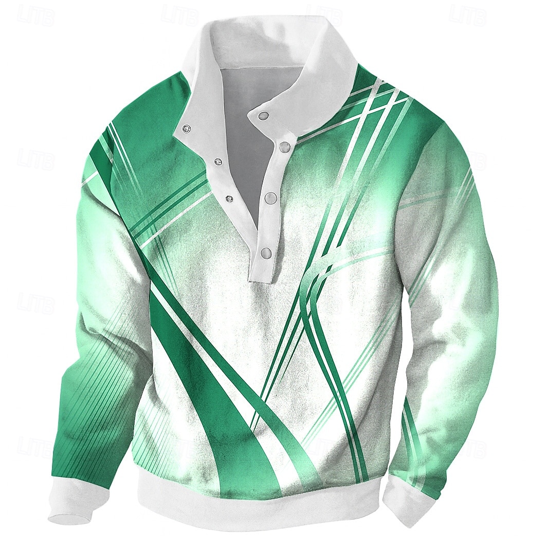 Men's Geometric Sweatshirt Fashion Daily Simple Casual Long Sleeve High Neck Vacation Going out Blue Purple Green Buttons Fall Winter Designer S M L XL XXL 3XL 2026 - $28.99 –P5