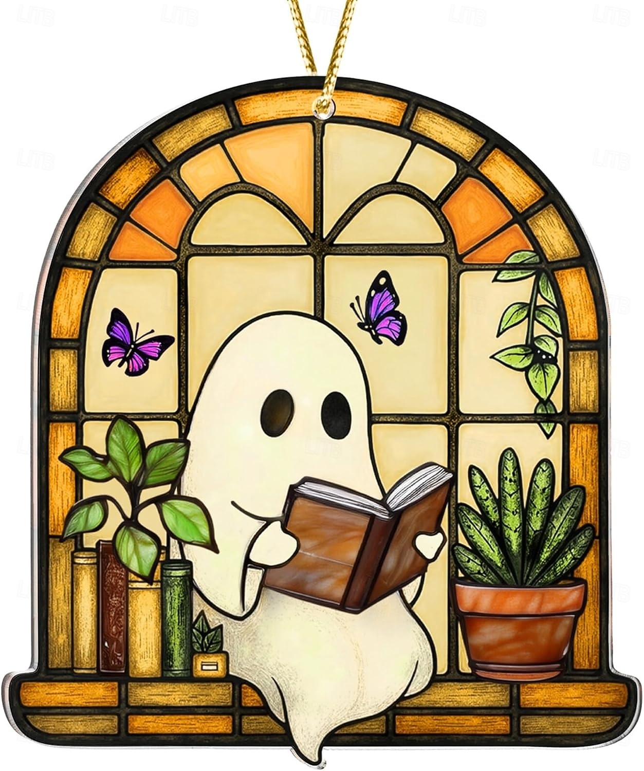 קישוטי רפאים ויטראז' דמויי אקריליק לליל כל הקדושים, לוכד שמש חמוד לקישוט ליל כל הקדושים, מתנת רוח רפאים חמודה לאוהבי ספרים, קישוט סתיו גותי לחלון, מתנות ליל כל הקדושים לנשים 2025 - $4.99 –P5