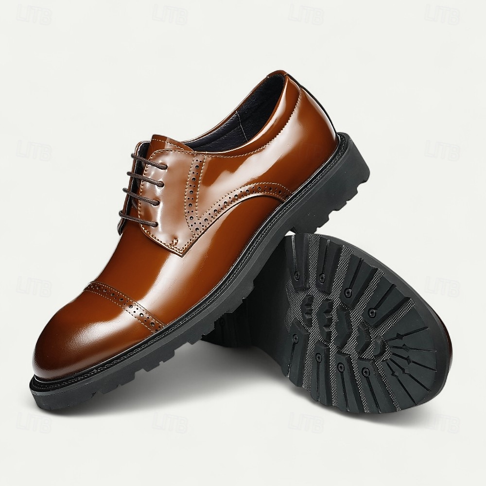Мужские светло-коричневые туфли-оксфорды, классические деловые туфли на шнуровке с отделкой в стиле броги для офиса, свадеб и вечерних мероприятий 2025 - €104.15 –P4