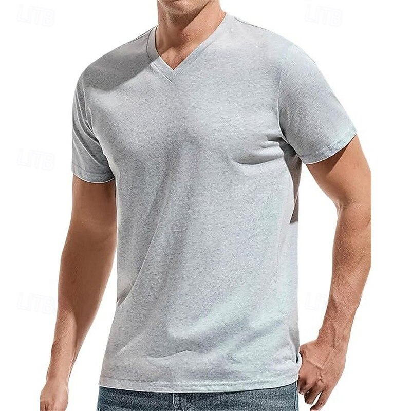 2025年 男性用 Tシャツ 半袖シャツ ティートップ 半袖 Vネック 夏 平織り ファッション デザイナー ベーシック クラシック バケーション ストリート お出かけ ブラック ホワイト レッド メンズトップTシャツ  コレクション – $11.99 –P14