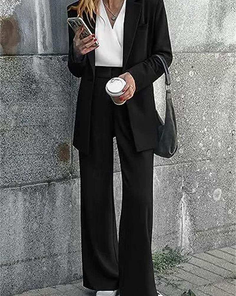 Γυναικεία Σετ παντελονιών Blazer Suits Μακρυμάνικο Κολάρο Πουκαμίσου Σκέτο Dubbele Rij Knopen Ενεργό Μοντέρνα Διακοπές Καθημερινά Μαύρο Ρουμπίνι Θαλασσί Φθινόπωρο Κανονικό 2026 - $67.99 –P6