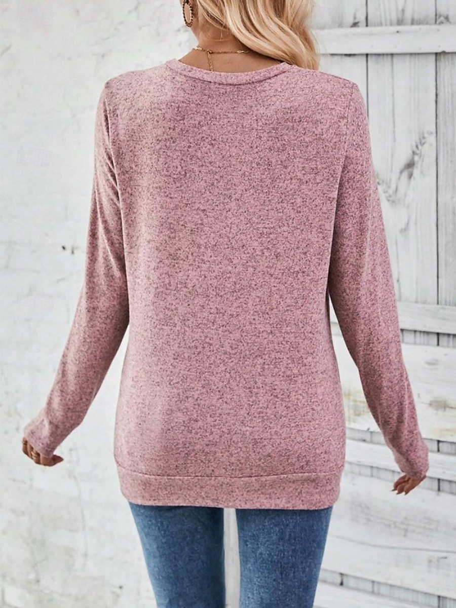 Dame Bluse Helfarge Tropisk Stilfull Fritid Langermet Crew-hals Vanlige topper Daglig Knapper Rosa Himmelblå Grønn Grå Sommer Vår Høst 2025 - $23.99 –P8