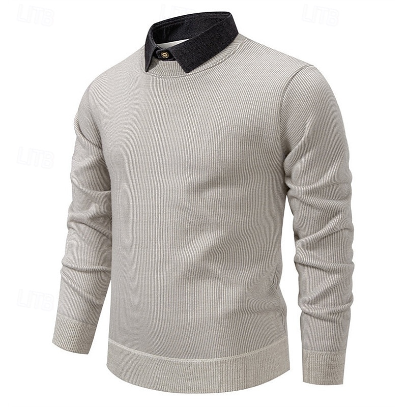 Men's Pullover Sweater Jumper Knit Sweater Ribbed Knit Regular Tops Knitted Fleece Plain Turndown Fashion Basic Vacation Daily Wear Clothing Apparel Winter Black Dark Gray S M L 2025 - $36.99 –P2