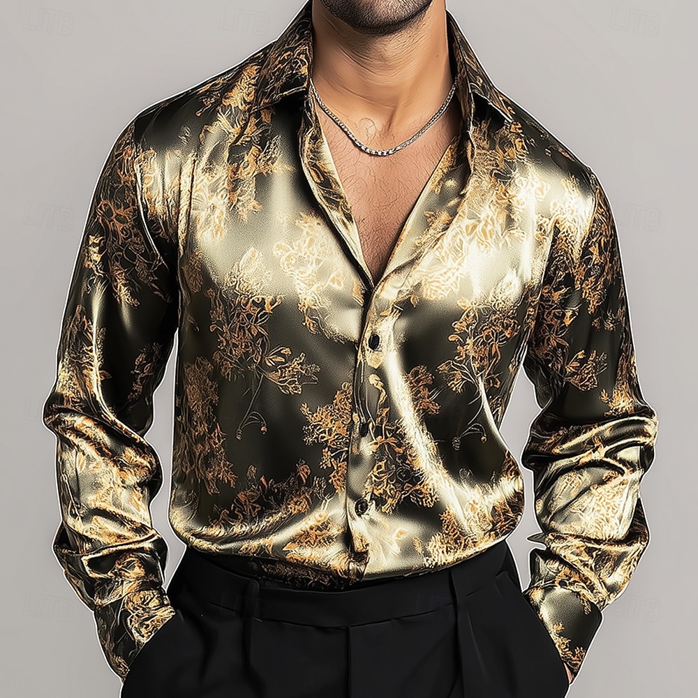 Муж. Этнический Замысловатый цветочный Цветы Рубашка Атласная рубашка Длинный рукав Винтаж Ретро Отпуск На каждый день Лето Весна Осень Отложной 3D печать Рубашки на пуговицах 2026 - $29.99 –P2