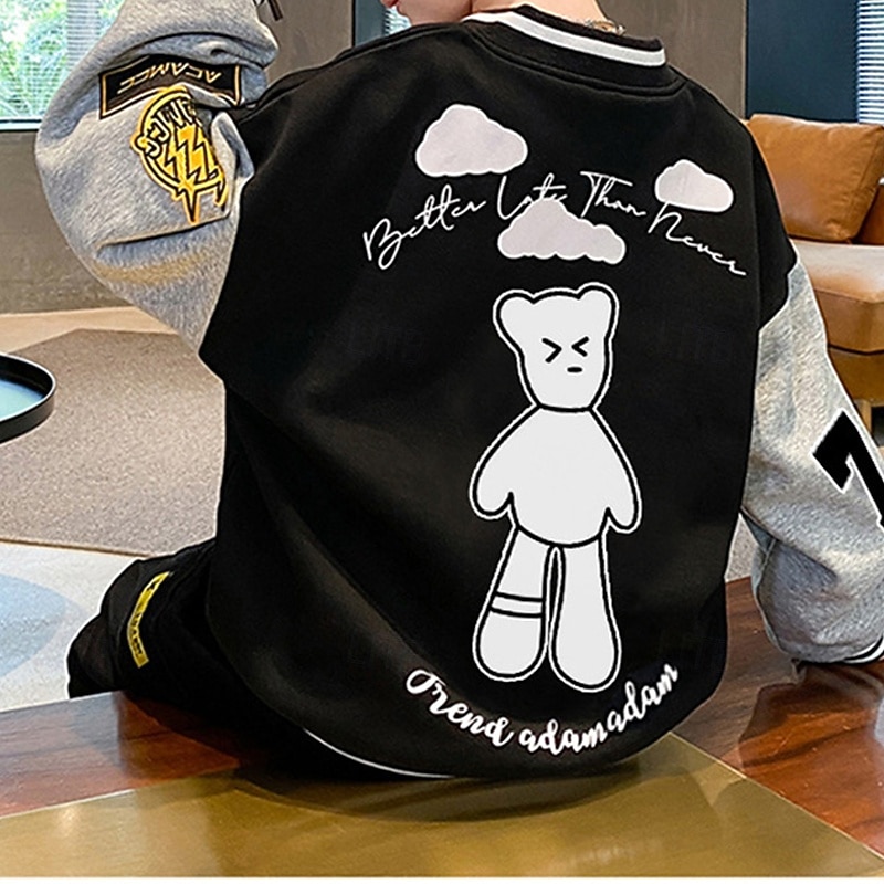 Barn Unisex Baseballjackor Ytterkläder Färgblock Långärmad Komfort Knappar Mjukt Täcka Utomhus Bomull Mode Dagligen Svart Vår Höst 4 år + 2025 - $20.99 –P4