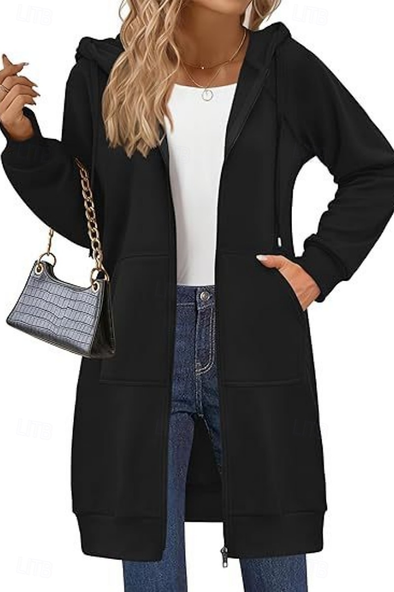 Naisten Huppari takki Mukava Hengittävä Vetoketju Tasku Vapaa-aika Tavallinen Loma Katu Kausaliteetti Arki-asut Vetoketju Pitkä Hupullinen Normaali Pitkähihainen Päällysvaatteet Laivasto Musta 2026 - $41.99 –P7