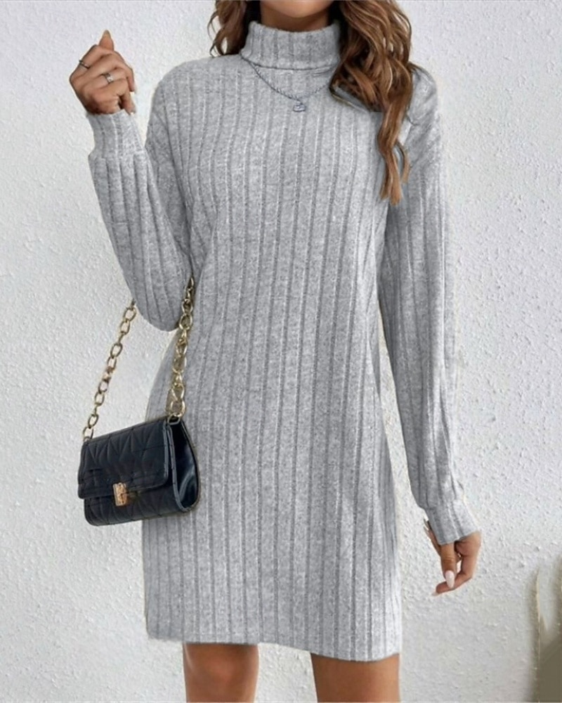 Femmes Mini Robe Robe Pull Robe Décontractée Mode Moderne Quotidien Date Week-end Coupe régulière Uni manche longue Col haut Noir Vin Gris Clair Abricot Automne Hiver de 2025 ? $33.99 –P1