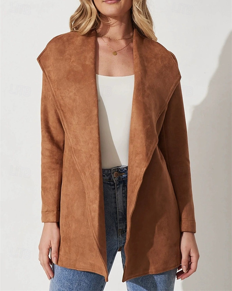 Dam Kavaj Bekväm Lappverk Elegant Mode Utomhus Slät Utekväll Ledigt / vardag Helgen Cardigan Normal Kavajslag Normal Långärmad Ytterkläder Svart Brun Vår Höst 2025 - $26.99 –P3