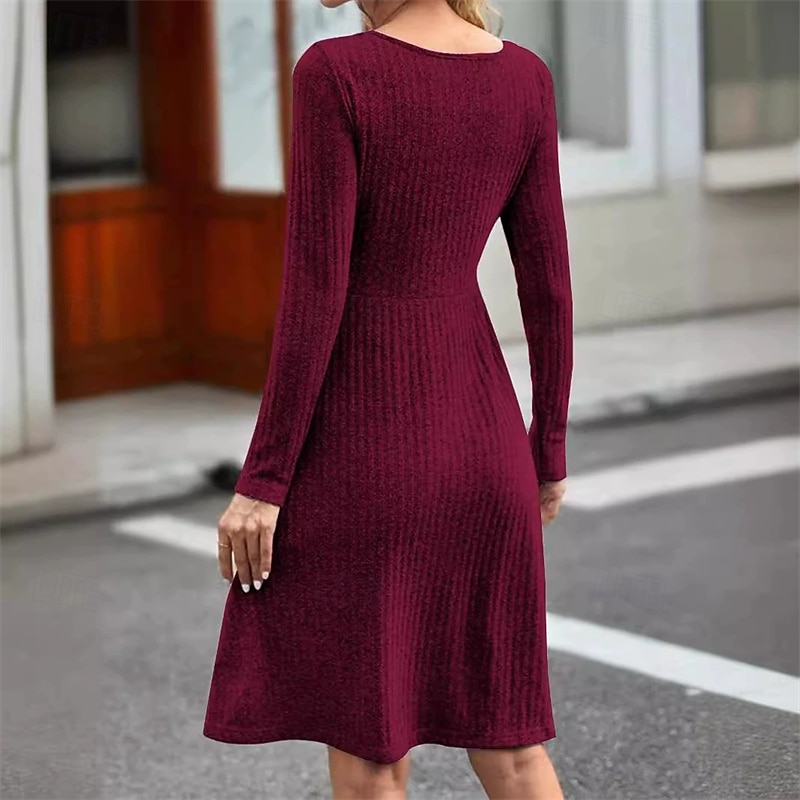 Dam Mini klänning Vardagsklänning Elegant Mode Modern Utomhus Dagligen Utekväll Normal Slät Långärmad Enaxlad Rubinrött Grå Vår Höst 2025 - $21.99 –P4