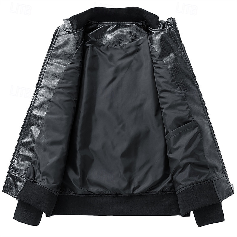 Men's Faux Leather Jacket Biker Jacket Motorcycle Jacket Vacation Daily Windproof Pocket Spring Fall Plain Fashion Classic Stand Collar Regular Black Red Jacket 2026 - $48.99 –P5