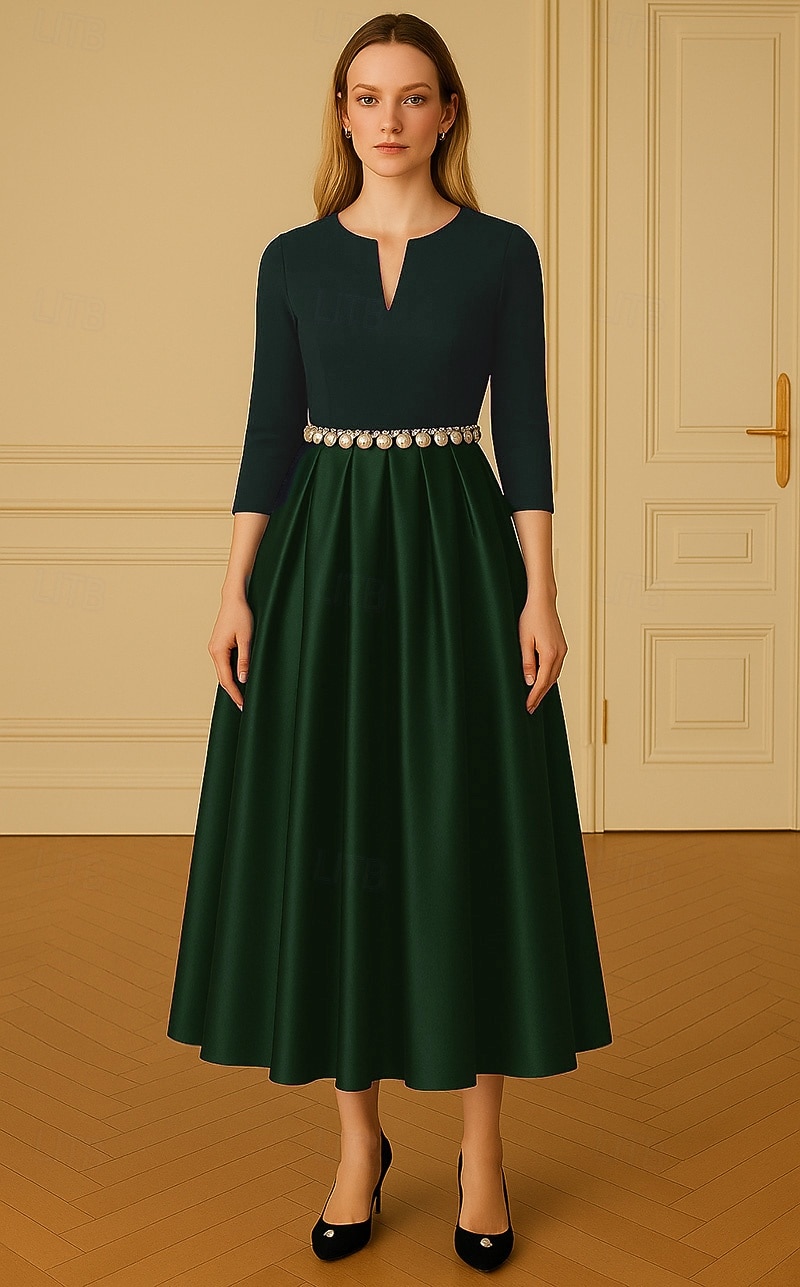 Ligne A Robes de Cocktail Élégant Robe de soirée Formel Mariage Longueur thé Manche 3/4 Col en V Crêpe Extensible avec Perles 2025 de 2025 ? $164.99 –P4