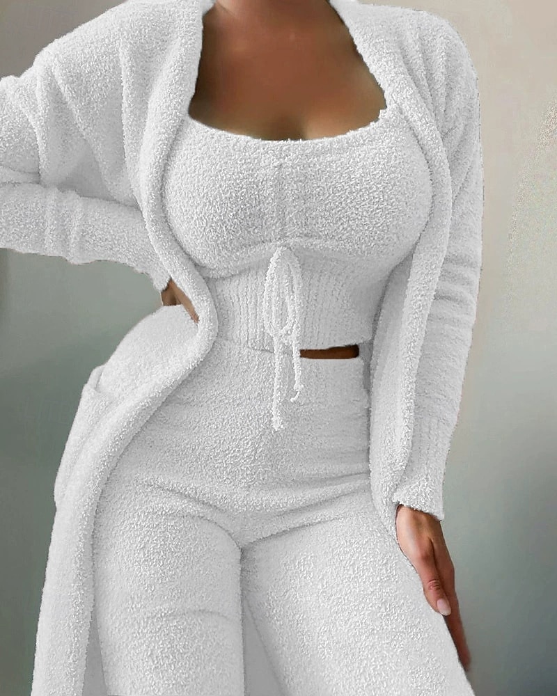 Women's Loungewear Pajama Set Flannel Fashion Casual Pure Color Elastic Waist Pullover Pant Vacation Home Daily Long Sleeve Crew Neck Light Pink Black White Pink Royal Blue Summer Spring Winter Slim 2026 - $41.99 –P4