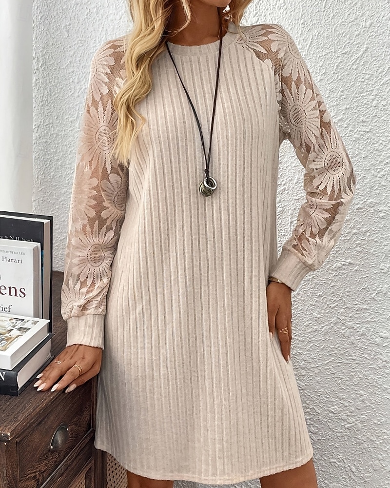 Femmes Mini Robe Robe Décontractée Moderne Extérieur Vacances Quotidien Coupe régulière Uni manche longue Col ras du cou Abricot Printemps Automne de 2025 ? $24.99 –P2