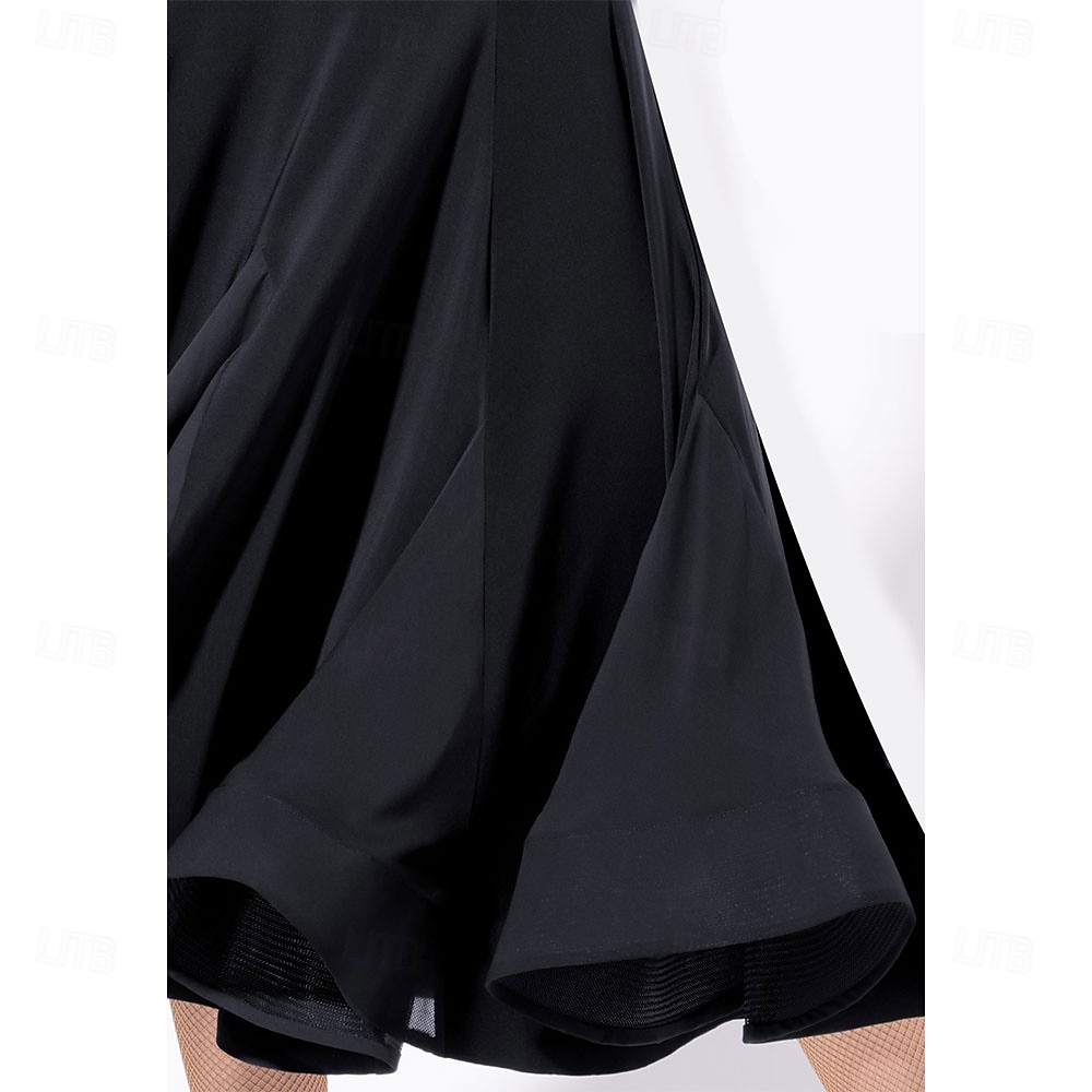 Women's Black Ballroom Dance Dress with Sheer , Flared Skirt, and Heart-Shaped Bodice - Ideal for Latin, Salsa, and Social Dance Performances 2026 - $105.99 –P3