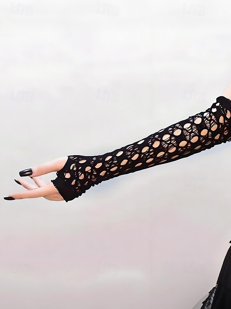 2026年 レディースハロウィンゴシックレースグローブ - パーティー、コスプレ、コスチューム衣装に最適なブラックフィッシュネットフィンガーレスアームウォーマー  コレクション – $9.99 –P4