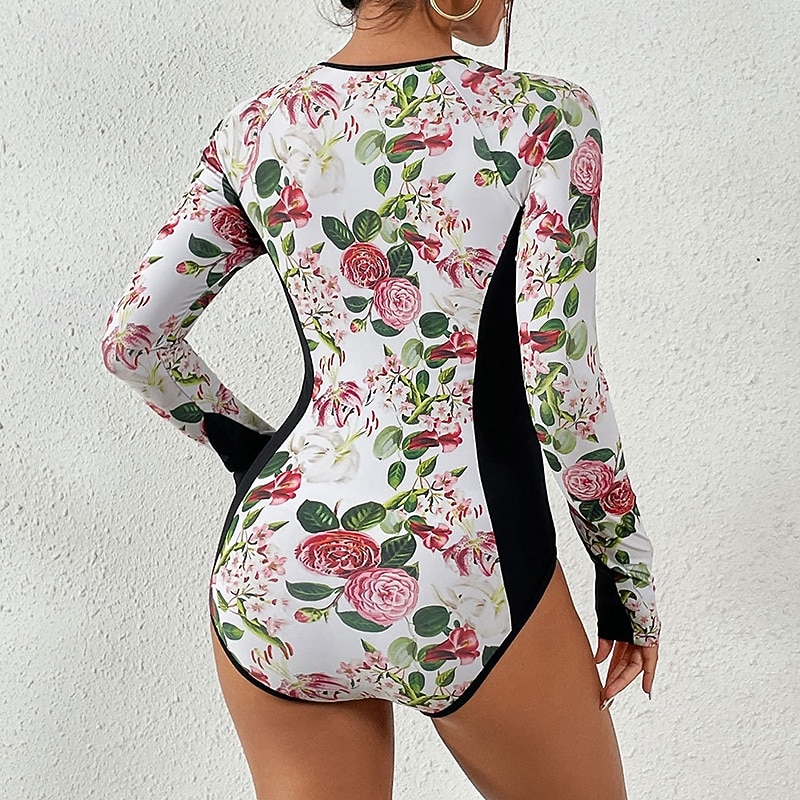 Women's Rash Guard Full Body Swimwear Dive Skin Suit UPF50+ Quick Dry High Elasticity Long Sleeve Swimwear Surfing Diving Snorkeling Swimming Floral Summer 2025 - $23.99 –P12