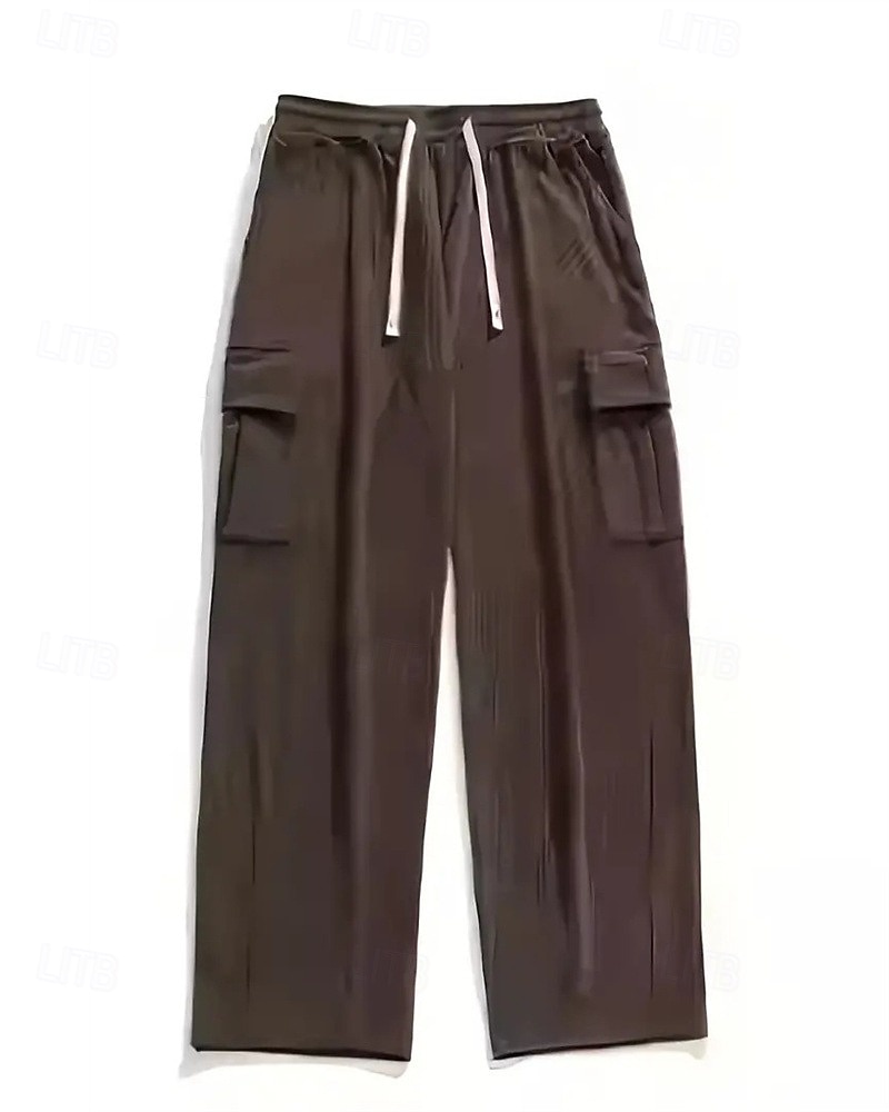 Homens Calças Cargo Calça de moletom cargo Calças Esportivas Calças de Veludo Calças Com Cordão Bolsos Cintura elástica Tecido Conforto Comprimento total Esportes Diário Férias Moda Preto Camelo Sem de 2025 por $23.99 –P4