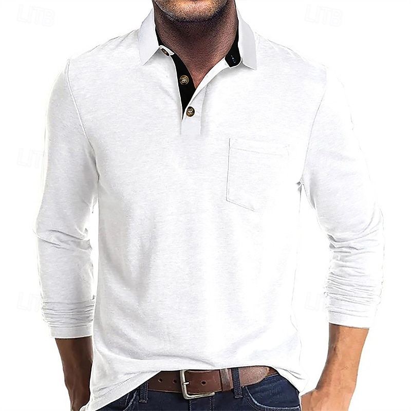 Herren Golfshirt Golf Poloshirts Arbeit Lässig Revers Langarm Basic Modern Einfach Tasche Knöpfe Frühling Herbst Normale Passform Schwarz Weiß Marineblau Dunkelgrün Khaki Armeegrün Golfshirt 2025 - $22.99 –P7