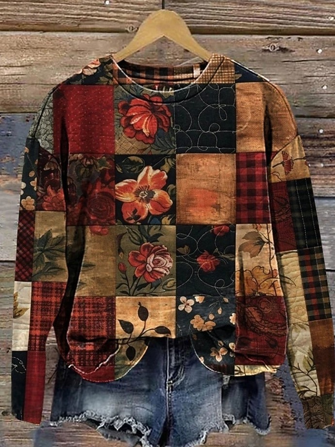 Damen Pullover Sweatshirt Blumen Grafik Mode Lässig Langarm Rundhalsausschnitt Normale Oberteile Straße Alltagskleidung Lässig Druck Rote Violett Orange Braun Khaki Herbst Winter 2025 - $26.99 –P1