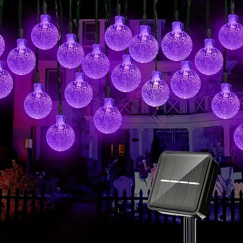 2 luces LED solares moradas con forma de bola de cristal de 6,5 m y 30 LED para exteriores, 8 modos de iluminación, resistentes al agua, ideales para jardín, porche, boda, patio, decoración de 2025 - $25.99 –P2