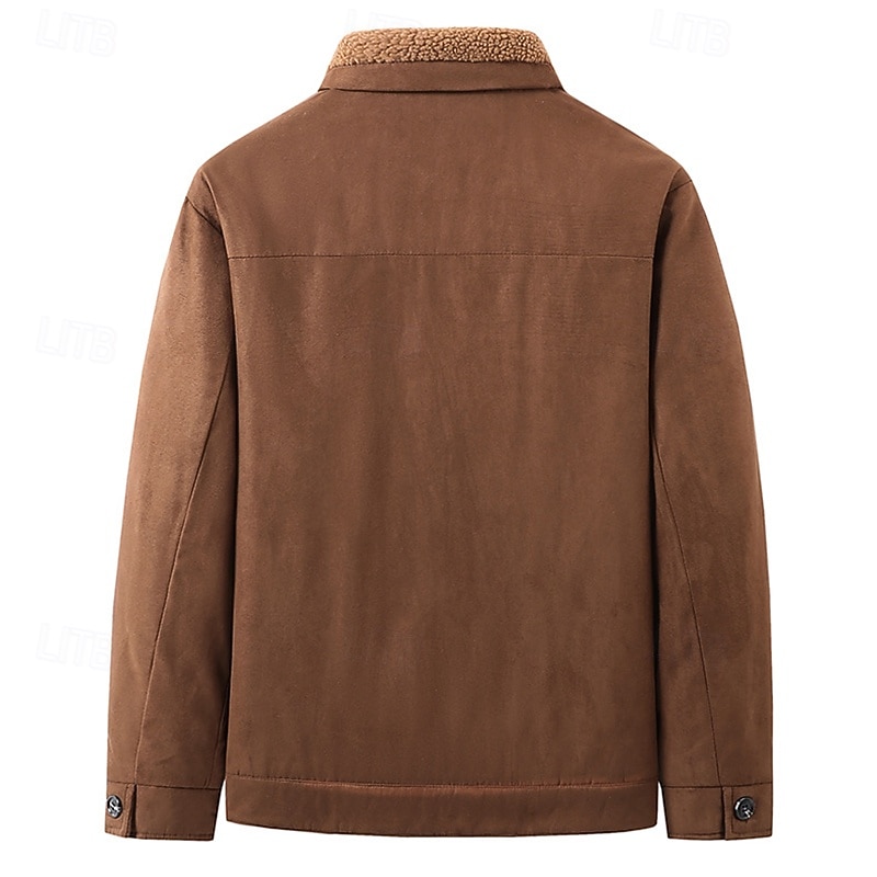 Homens Jaqueta de camurça sintética Jaqueta de Inverno Casaco de lã Jaqueta casual Férias Diário Térmico / Quente Bolsos Tosão Outono Inverno Tecido Moda Roupa de rua Lapela Padrão Preto Cinzento de 2025 por $42.99 –P2