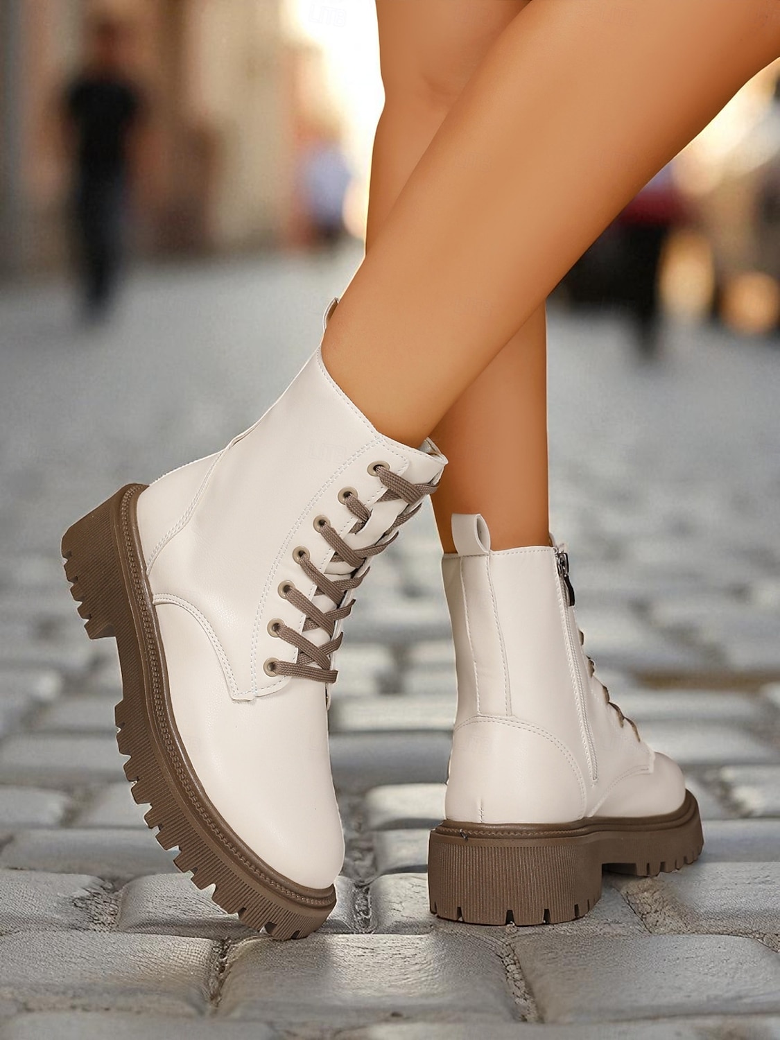 Женские белые ботинки из искусственной кожи на шнуровке с боковой молнией и массивной подошвой — стильные армейские ботинки для кей-попа, уличной моды и повседневных образов. 2026 - $34.99 –P5