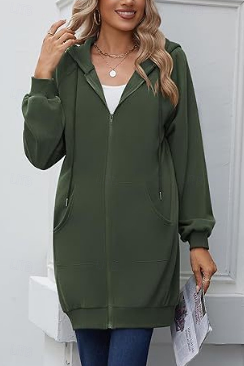 Naisten Huppari takki Mukava Hengittävä Vetoketju Tasku Vapaa-aika Tavallinen Loma Katu Kausaliteetti Arki-asut Vetoketju Pitkä Hupullinen Normaali Pitkähihainen Päällysvaatteet Laivasto Musta 2026 - $41.99 –P4