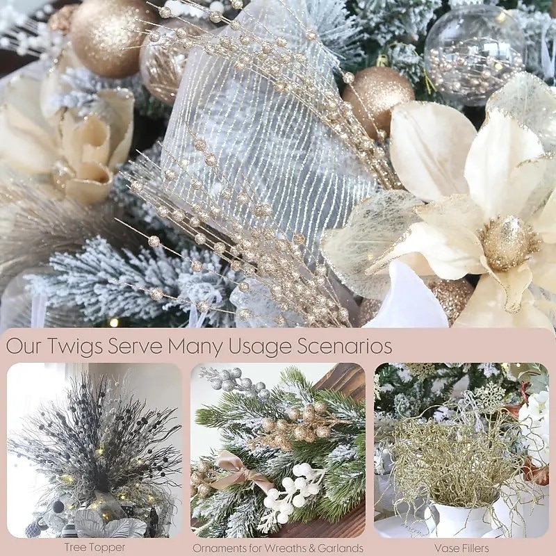 15 db karácsonyi csillámos dísz, arany csillogó golyók és fényes bogyók, műpisztácia karácsonyfára, ünnepi parti dekoráció 2025 - $24.99 –P7