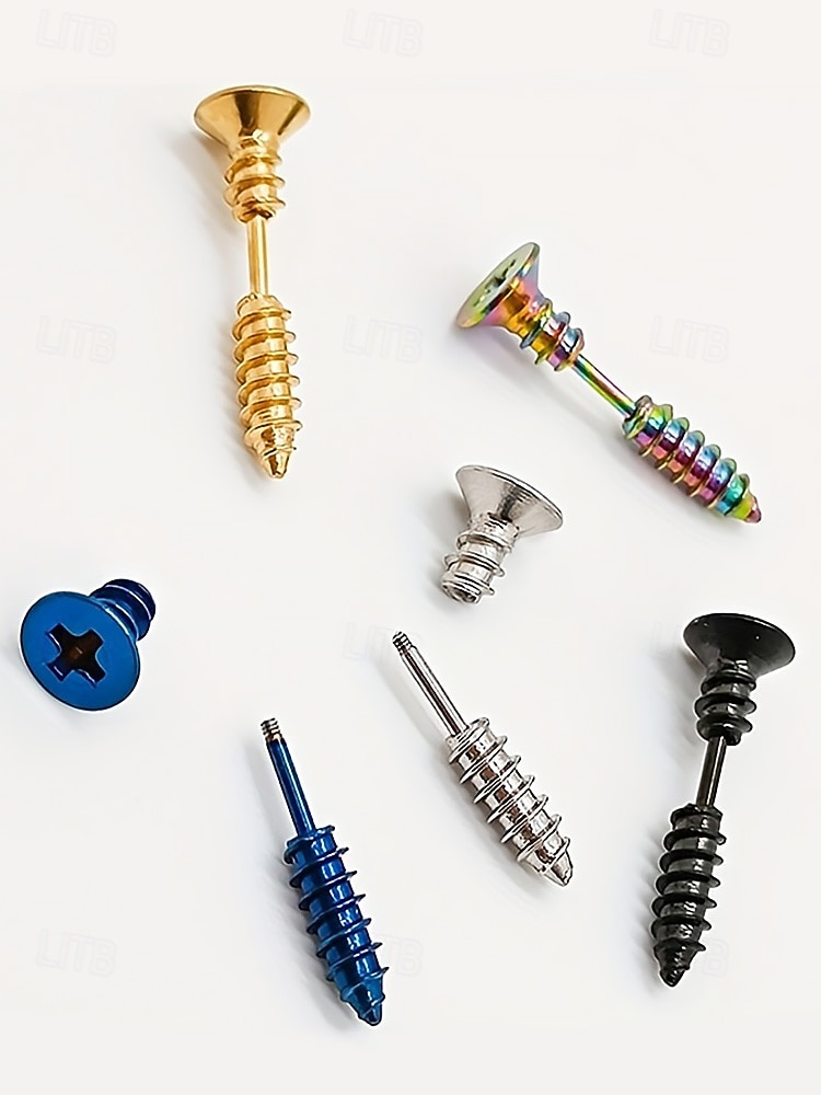 2026年 女性用ハロウィンステンレススチール製スクリューイヤリング - コスチュームパーティーやコスプレに最適なパンクゴシックスタッドジュエリー  コレクション – $5.99 –P8