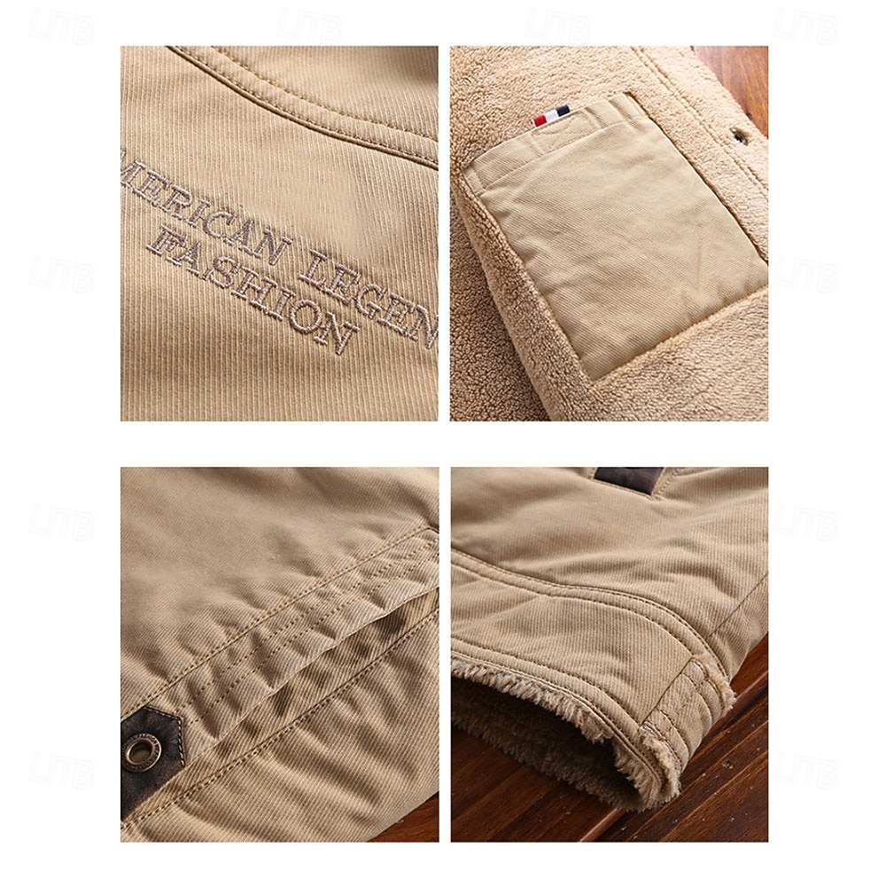 Herre Cow Print Fleece-jakke Cargo jakke Sherpa jakke Hold Varm Årgang Fritid utendørs Hjem Flere lommer Bomullsjakker Vinterfrakker Høst Vinter Fleecekrage med nedfellbar krage Langermet Svart 2025 - $52.99 –P5