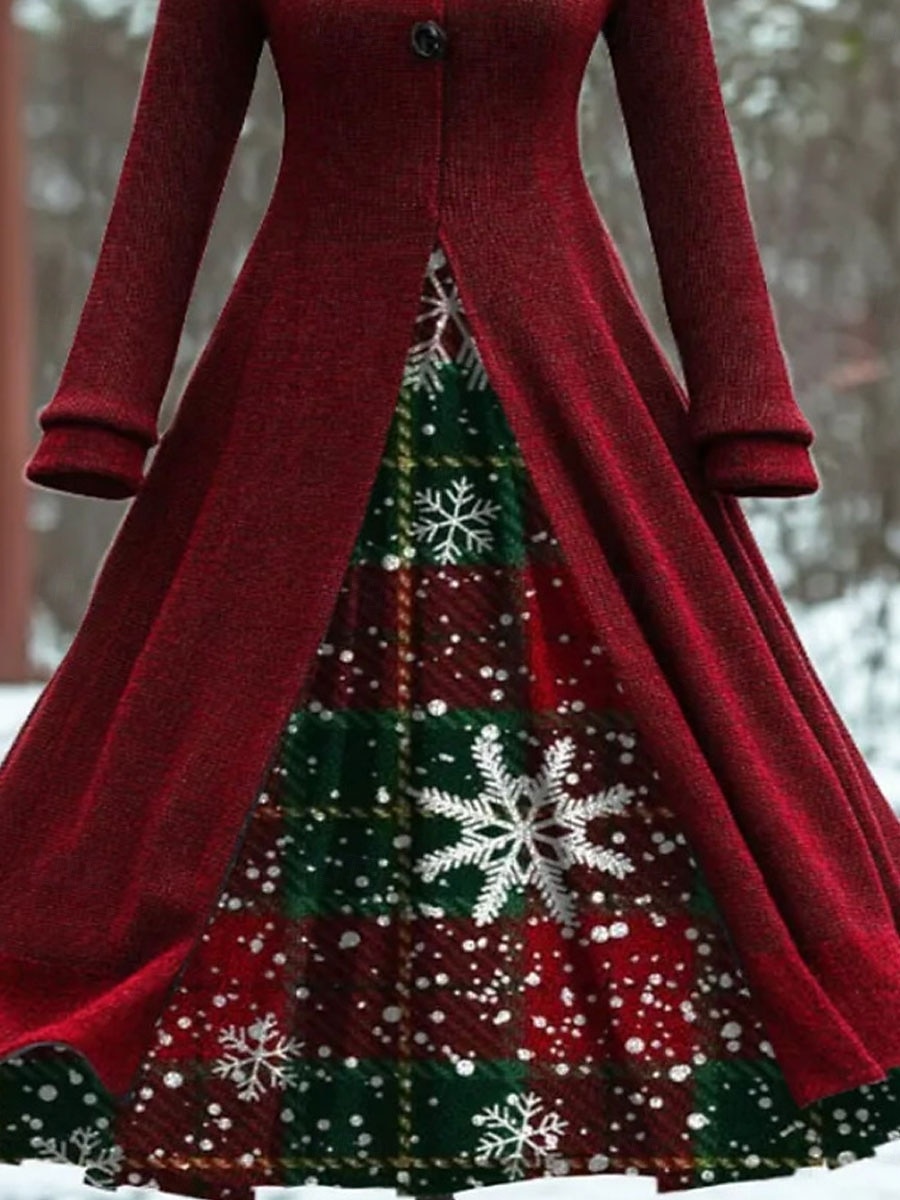 Noël Femmes Robe maxi Robe trapèze ancien Occasionnel Coupe régulière Géométrique Motif de flocon de neige manche longue À capuche Rouge Automne Hiver de 2025 ? $46.99 –P3