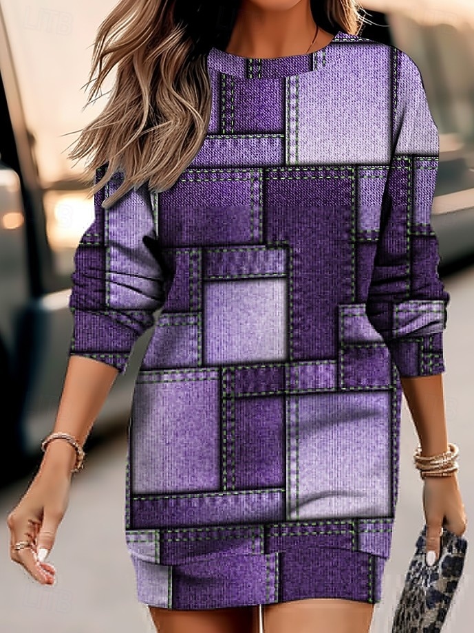 Dam Mini klänning Tröjklänning Skiftklänning party Ledigt Boho Helgdag Utekväll Normal Grafisk Geometrisk Långärmad Rund hals Kungsblå Ljusbrun Blå Himmelsblå Vår Höst Vinter 2025 - $27.99 –P4