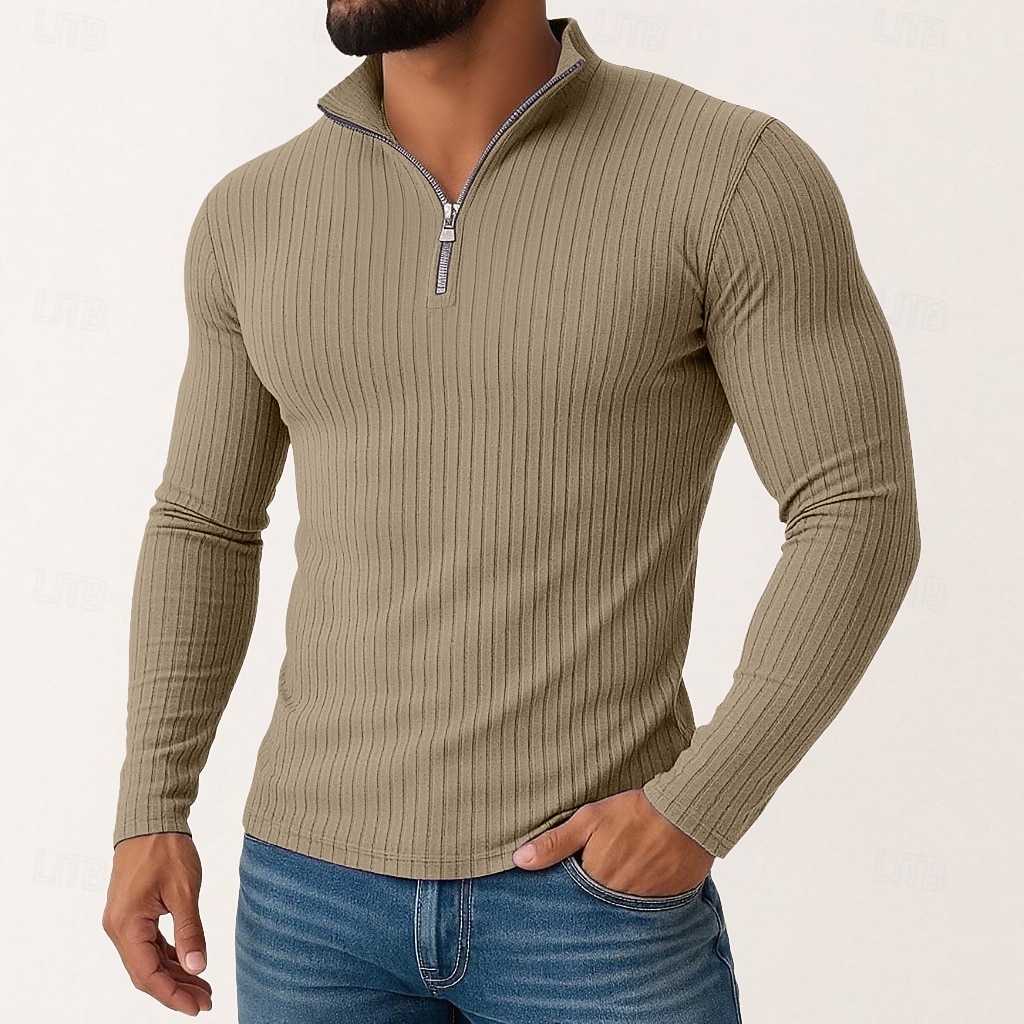 Per uomo Maglietta Maglietta con Zip a Quarti Maglietta a Maglia a Coste Manica Lunga Zip a un quarto Primavera Autunno Inverno Semplice Striscia di Fossa Moda Designer Essenziale Lavoro a maglia del 2025 a $21.99 –P3