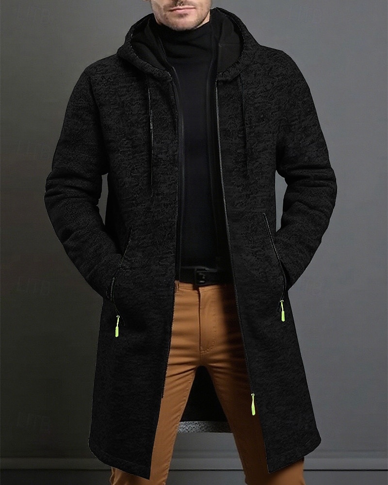 Férfi Felöltő Ballonkabát Hosszú Trench kabát Vakáció Napi Tavasz Tél Poliészter Szélbiztos Melegen tartani Felsőruházat Ruházat Divat Klasszikus Sima Zseb Kapucni Cipzár 2026 - $27.99 –P13