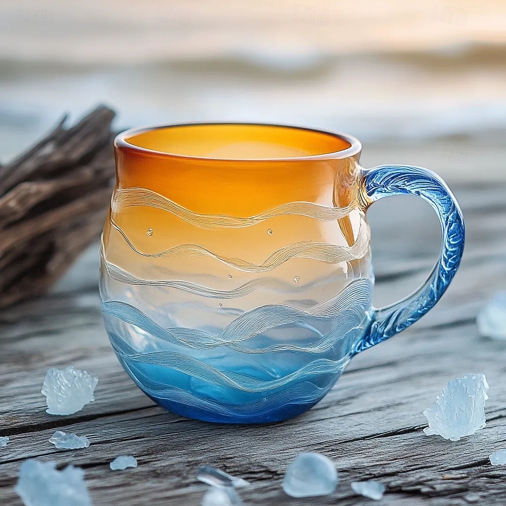 Handmade Sea Glass Wave Mug, Ocean Wave Glass Mug, Unique Sea-Inspired Drinking Vessel For Beach Lovers, Artistic Wave Design For Coffee And Drinks (2 - View #12