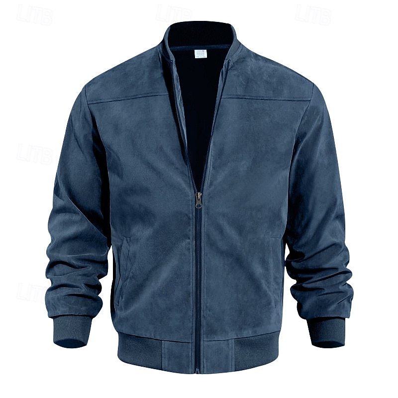 Herren Imitat-Lederjacke Freizeitjacke Urlaub Täglich Warm Tasche Herbst Winter Einfach Mode Klassisch Stehkragen Regulär Schwarz Marineblau Meeresblau Braun Armeegrün Jacken 2025 - $27.99 –P16