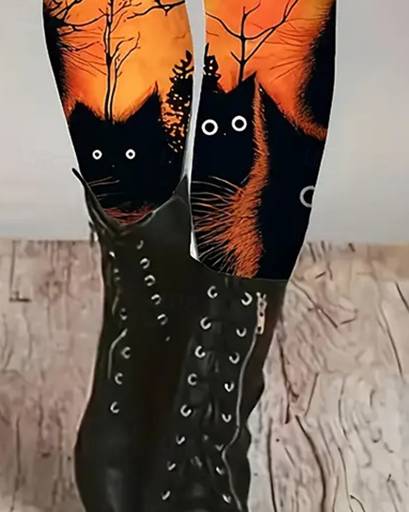 Damen Leggings Gemütliche Leggings Basic Lässig Volle Länge Hohe TaillePantsHalloween Katze Fledermaus Drucken Thermowarm Bequem Dehnbar Urlaub Straße Lässig Orange Herbst Winter Schmale Passform 2025 - $21.99 –P3