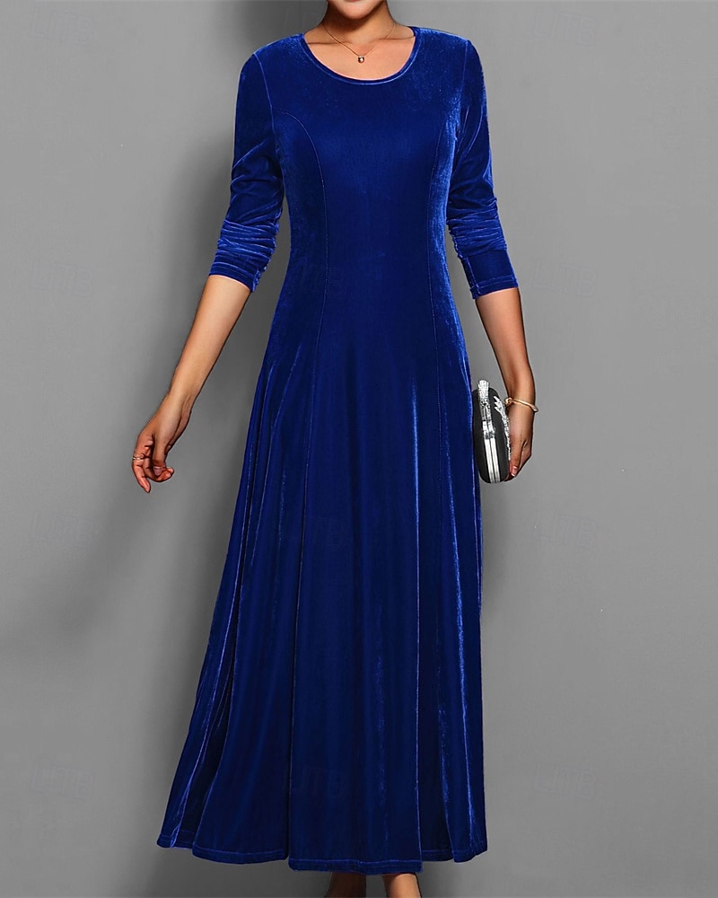 Femmes Robe Longue Maxi Robe Robe en Velours Robe Décontractée Robe de Cocktail Élégant Mode Moderne Quotidien Soirée Week-end Coupe régulière Uni Manche 3/4 Col ras du cou Noir Rouge Bleu Violet de 2025 ? $27.99 –P12