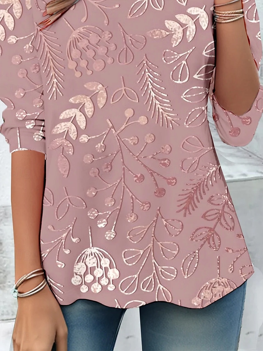 Dámské Tričko Tisk Květinový Grafika Abstraktní Vinobraní stylové Klasické Dlouhý rukáv Tričkový Kulatý Běžné topy Denní Bílá Světlá růžová Jaro Podzim Zima 2026 - $24.99 –P6