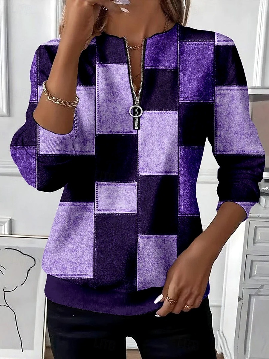 Per donna Felpa Pullover Felpe con cerniera Grafico Geometrico Blocco di colori Moda Casual Manica Lunga Girocollo Top Regolari Streetwear Abbigliamento Quotidiano Cerniera Stampato Viola Blu scuro del 2025 a $28.99 –P2