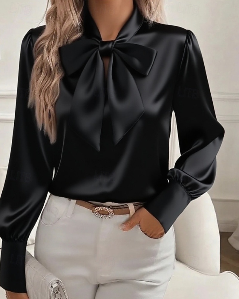 Per donna Camicia Elegant Elegante Top in raso Fiocco Semplice Elegante Manica Lunga Scollo a V Top Regolari Lavoro Ferie Uscire Nero Bianco Rosa Cachi Primavera Autunno del 2026 a $32.99 –P1