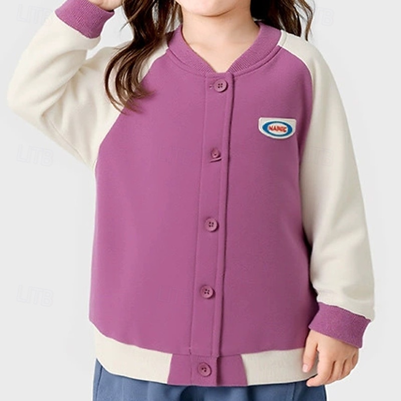 Barn Unisex Baseballjackor Ytterkläder Färgblock Långärmad Komfort Knappar Mjukt Täcka Utomhus Bomull Mode Dagligen Rosa Blå Himmelsblå Vår Höst 4 år + 2025 - $27.99 –P6