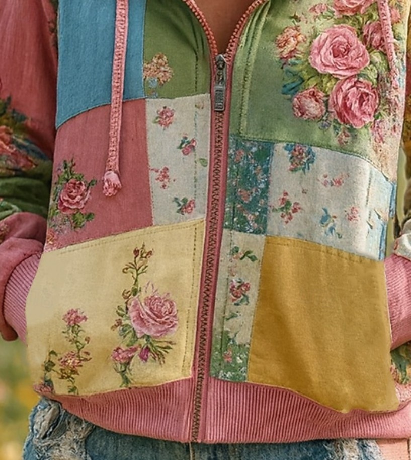 Womens 3D Druck Vintage Boho Kapuzenpullover Patchwork Kapuzenpullover Sweatshirt Floral Reißverschluss Floral Punk Aktiv Vintage Langarm Regular Tops Zuhause Alltagsmode Casual Patchwork Rosa 2025 - $38.99 –P2