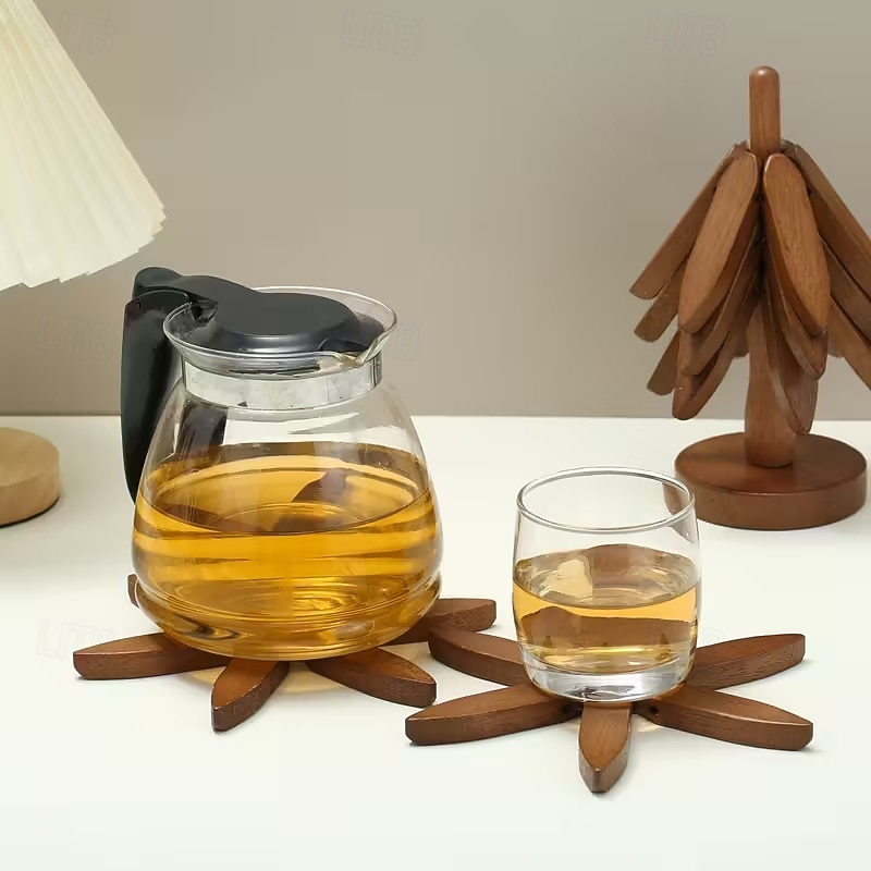 ensemble de dessous de plat en bois naturel, 3/4/5 dessous de plat en bois &1 support comme un sapin de Noël, dessous de plat de cuisine pliable naturel pour casseroles, poêles, bols &théières de 2025 ? $12.99 –P15