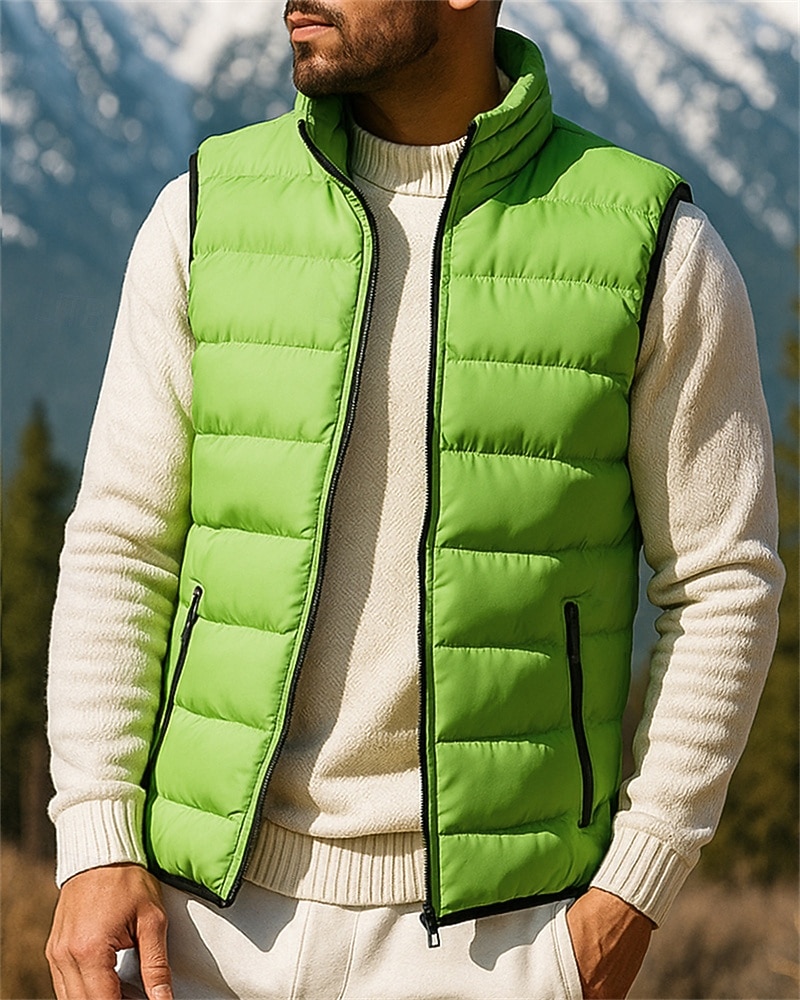 Men's Hiking Vest Puffer Vest Winter Autumn / Fall Outdoor Thermal Warm Lightweight Vest Hunting Fishing Climbing Black Army Green Burgundy Blue Green 2026 - $28.99 –P1