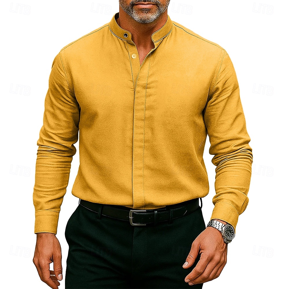 Homme Chemise Chemise habillée Chemise à col officier Uni Mariage Extérieur Noir Blanche Vin Bleu manche longue Col montant N / C Vêtement Tenue Avec Poches de 2025 ? $11.99 –P3